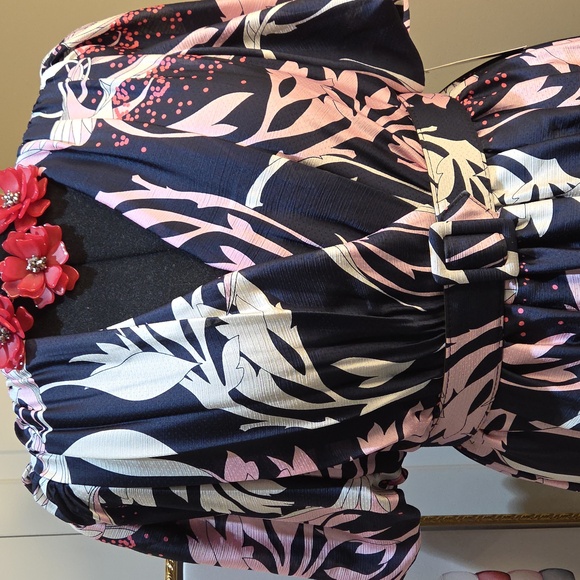 Nwt 16 Maison Tara Navy and Pink Midi Dress - Picture 8 of 17